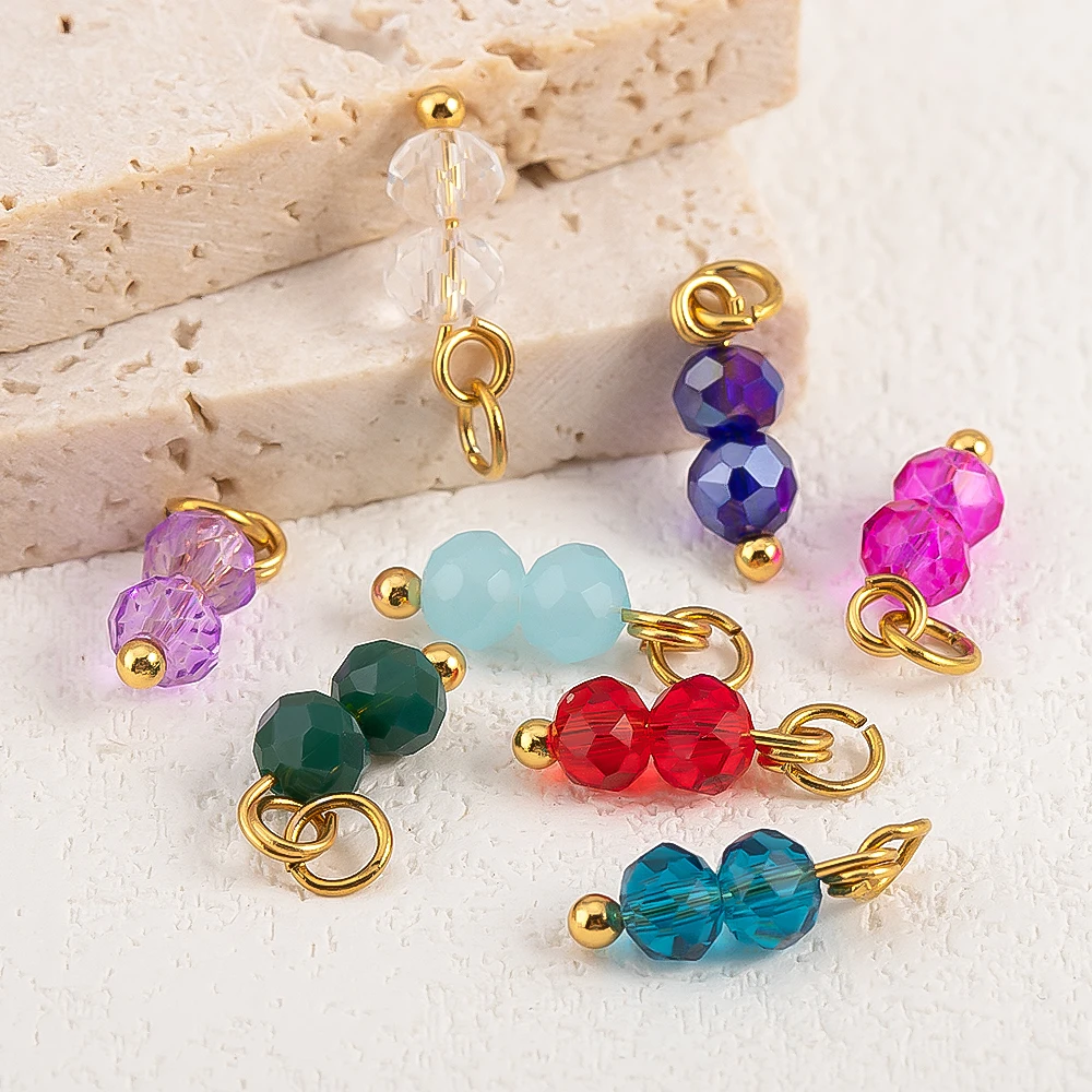 

5pcs Colored Crystal Double Beads Charm Stainless Steel Earring Charms for Women DIY Handmade Necklaces Bracelet Jewelry Making