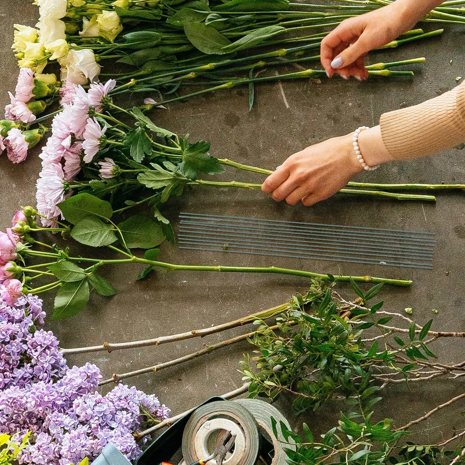 1 مجموعة روز زهرة التواء عصا DIY المواد حزمة انحناء سلك ينبع فو الأزهار الشريط الحرفية لوازم روز ينبع