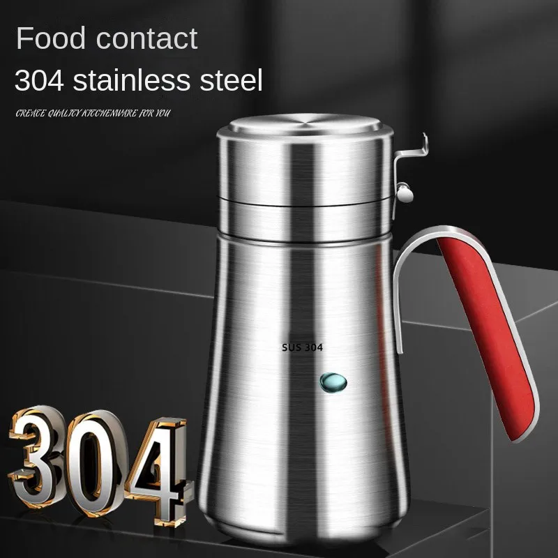 Stainless Steel Oil Bottle Sauce Container 500/800ML Gravy Boat Condiment Bottle Oil Cans Dispenser Cooking Kitchen Accessories