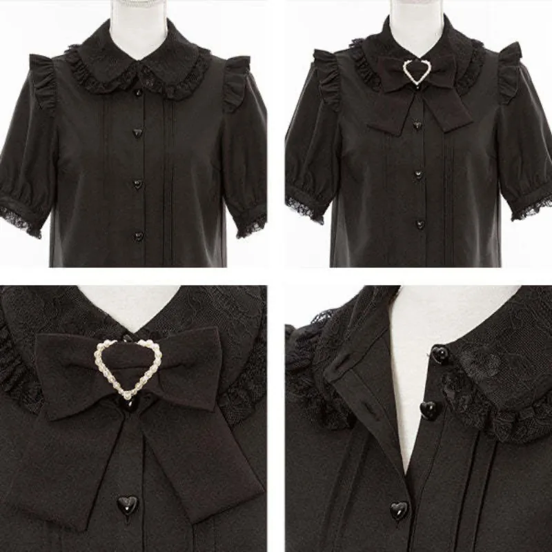 Lolita camisa doce menina kawaii topos verão novo item rendas retalhos macio menina y2k blusa de manga curta feminina novas roupas