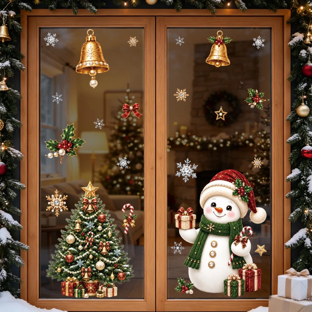 Christmas 2027 New Window Stickers Cute Santa Reindeer Snowman Snowflake Xmas Glass Stickers Winter Home Shop Window Decor Gifts view 5