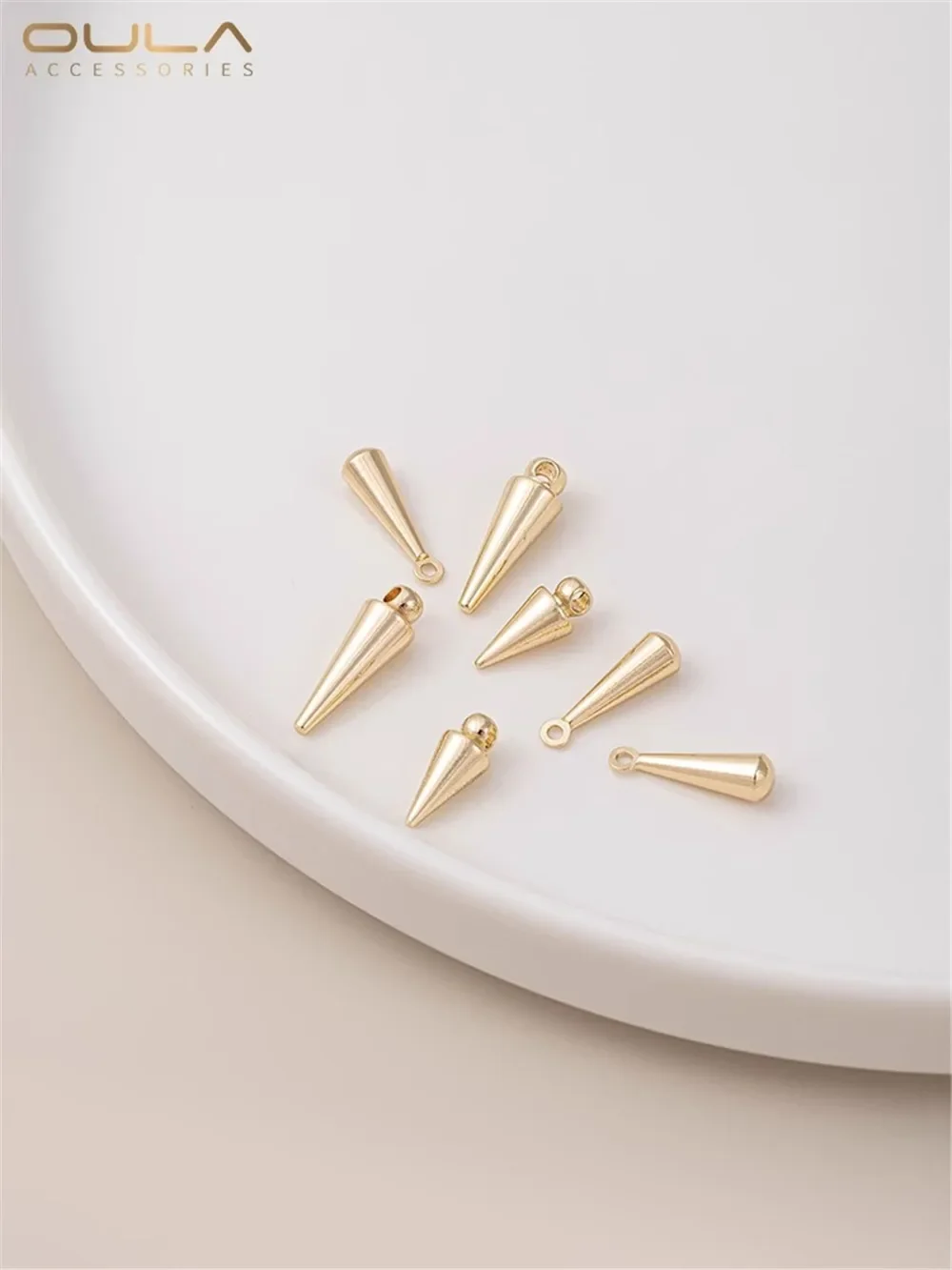 

14K Gold-Color Plated Pointed Cone Drop Pendant Handmade Diy Earrings Stud Jewelry Hanging Accessories