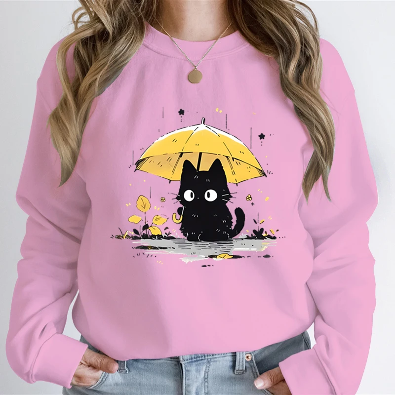 Sweat-shirt imprimé chat noir pour hommes et femmes, sweats à capuche classiques, dessin animé Kawaii, PVD, mode décontractée, amoureux des chats Rian