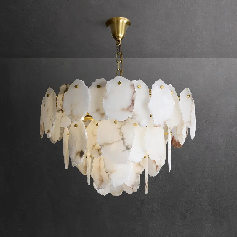FrenchStyle Solid Brass Natural AlabasterChandelierDesigner Luxury Lamp forVilla High CeilingStaircase Living DiningBedroomDecor