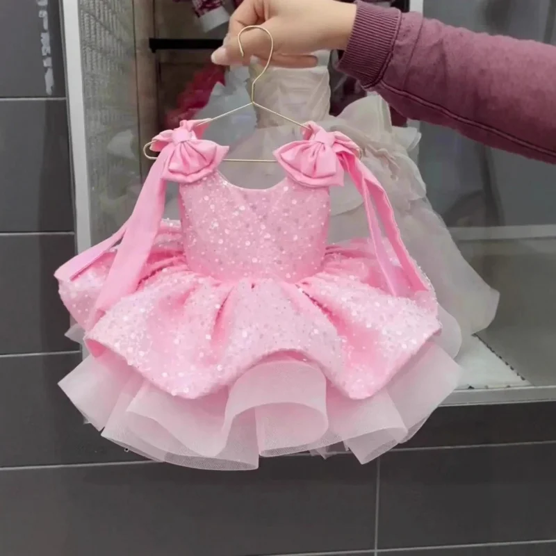New High-Quality Sleeveless Dress for Girls with Bow and Tulle Skirt for Piano Performances and Little Hosts