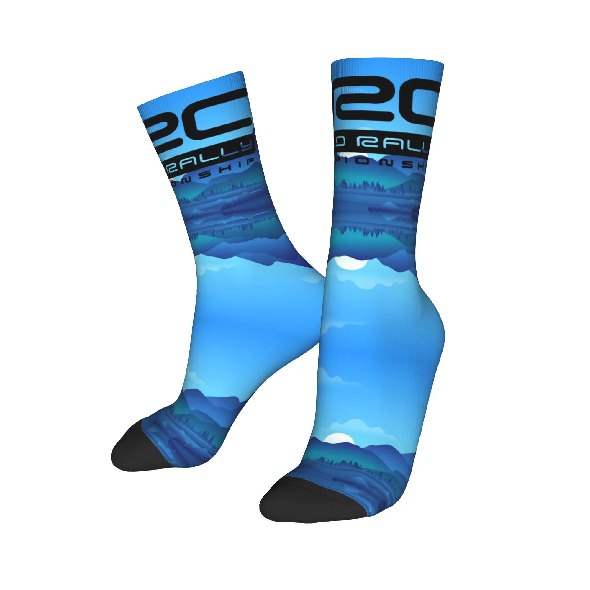 Benutzerdefinierte Motorrad Cross Racing Sonnenuntergang Berge Flüsse Kleid Socken Herren Damen warme Mode Neuheit Crew Socken