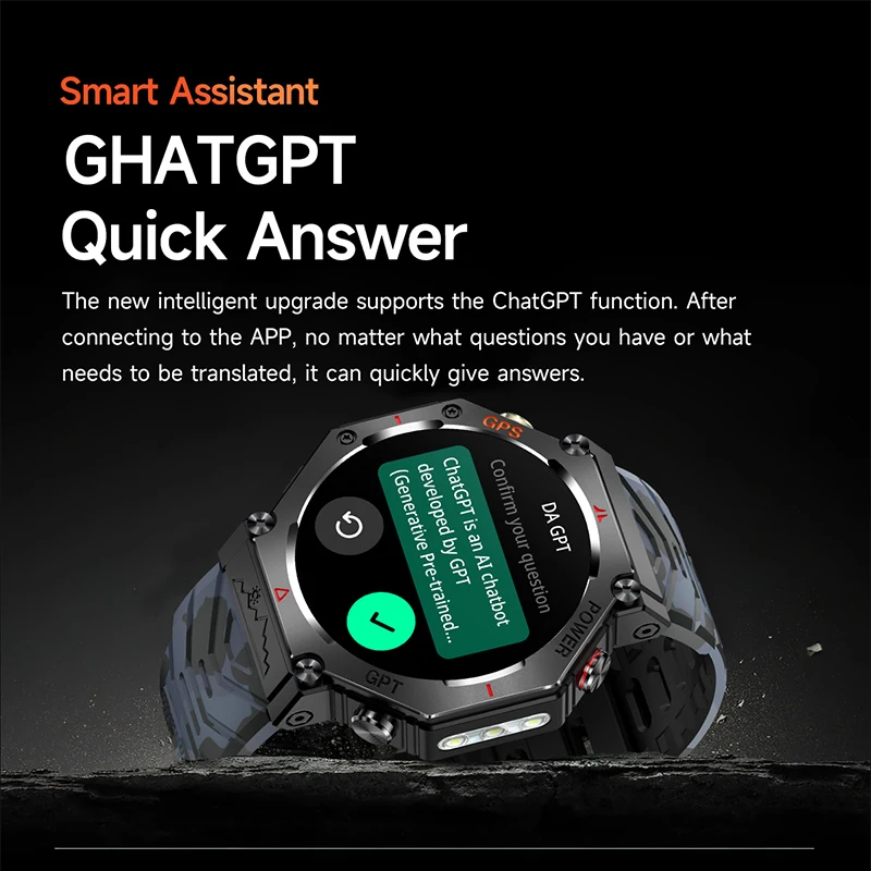 ساعة ذكية جديدة بنظام تحديد المواقع 1.39 شاشة AMOLED 3ATM مقاومة للماء مدمجة ثنائية النطاق GNSS بوصلة ChatGPT AI مساعد ساعة ذكية رياضية