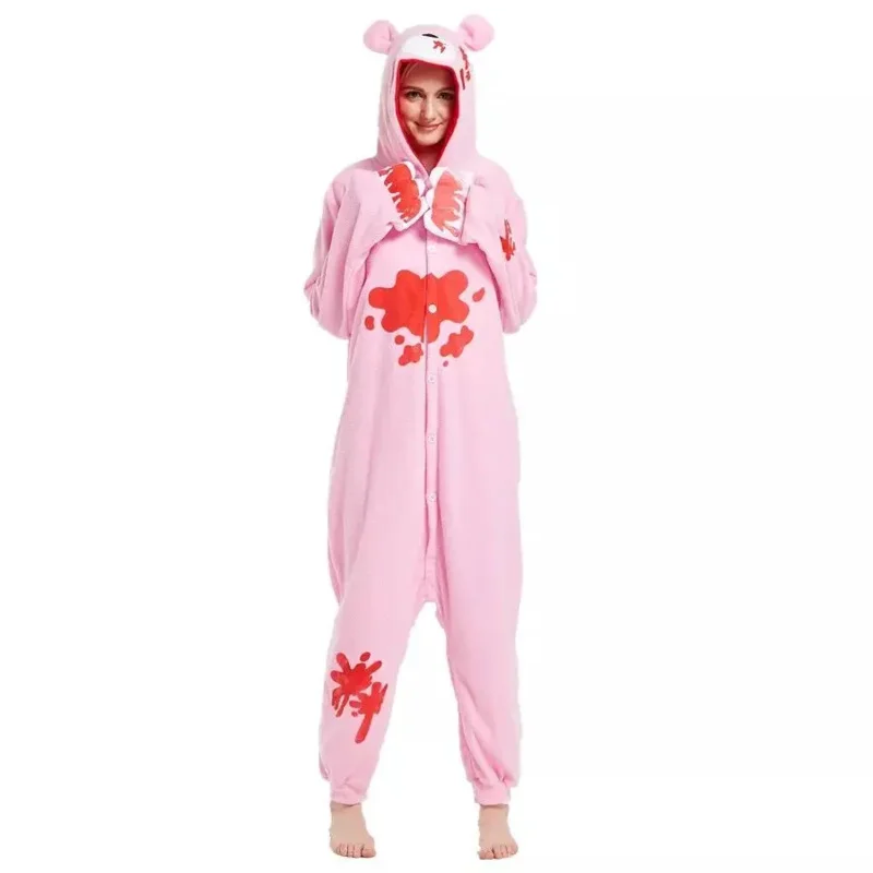 ss13HKSNG الكبار قاتمة Kigurumi نيسيي منامة الوردي الأسود الدب الصوف الحيوان النساء هالوين حفلة تأثيري حلي منامة