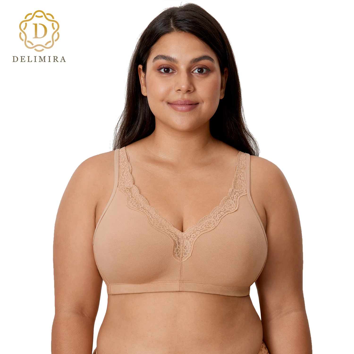 DELIMIRA Women\'s Wireless Plus Size Lace Bra Unlined Full Coverage Comfort Cotton