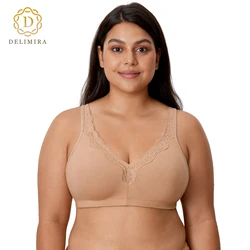 DELIMIRA Women's Wireless Plus Size Lace Bra Unlined Full Coverage Comfort Cotton