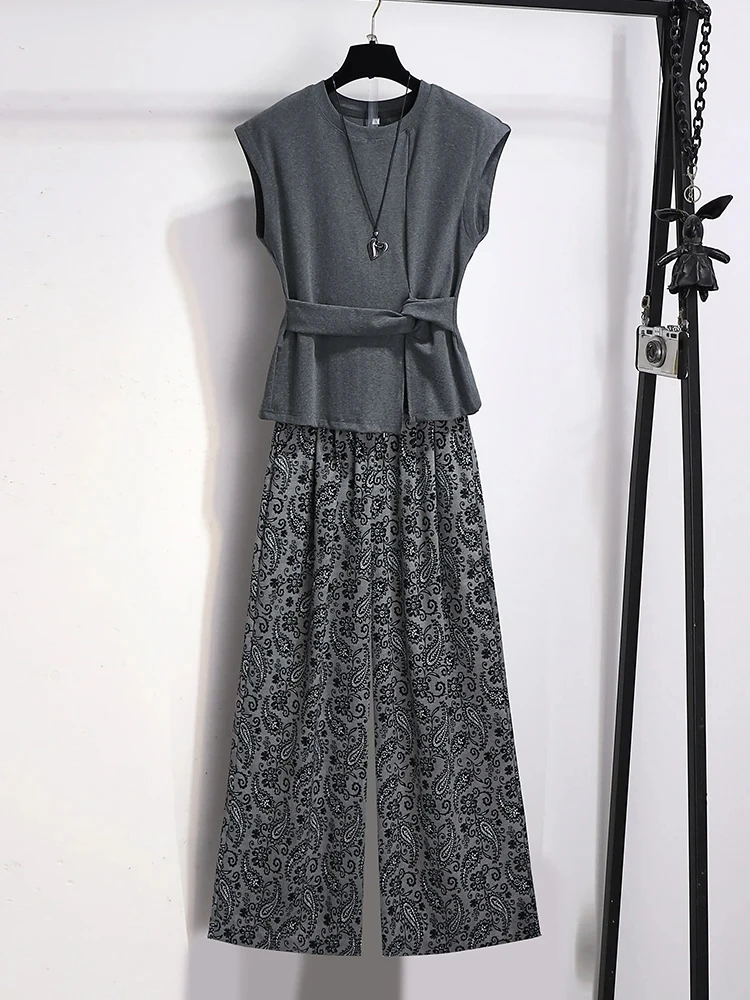 

Summer Fashion Western Style Age Reducing Set for Women 2025 New Style, Complete Set with Summer Wide Leg Pants, Two Piece Set,
