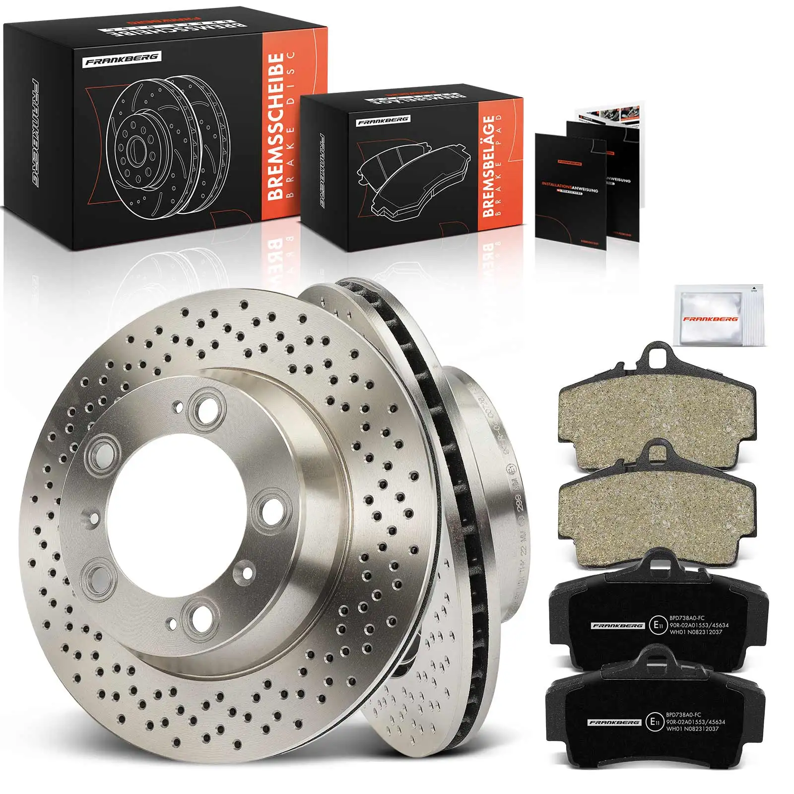 Frankberg 2x Bremsscheiben 4x Bremsbeläge Hinterachse für Porsche 911 997 911 Cabriolet 911 Targa 996 997 3.6L 99635298000