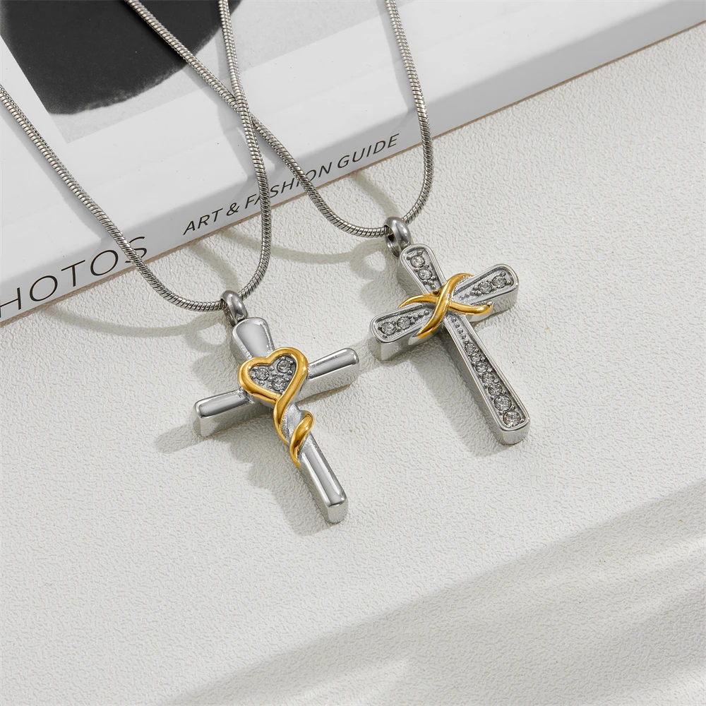 

Cross Cremation Urn Pendant - Stainless Steel Memorial Jewelry for Human Ashes Keepsake