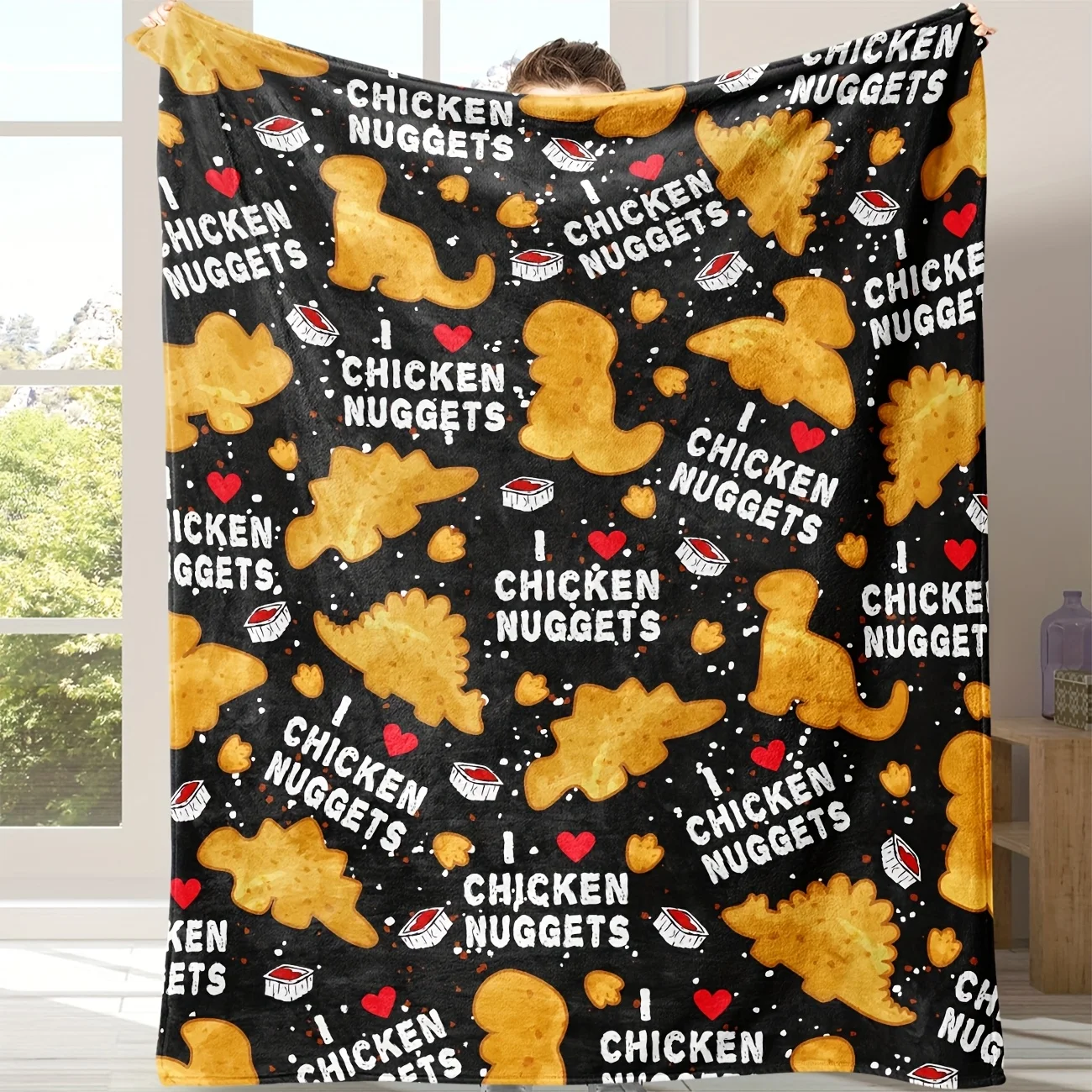 

1pc Chicken Nugget & Dinosaur Shaped Flannel Throw Blanket - Cozy, Soft Fleece for Sofa, Bed, Travel, and Camping - Lightweight