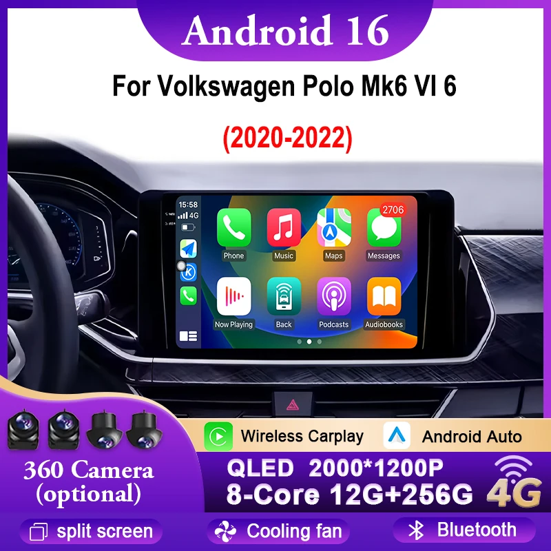 

Android 16 For Volkswagen Polo Mk6 VI 6 2020 - 2022 Car Radio Multimedia Video Player Navigation GPS Bluetooth WIFI 4G No 2din