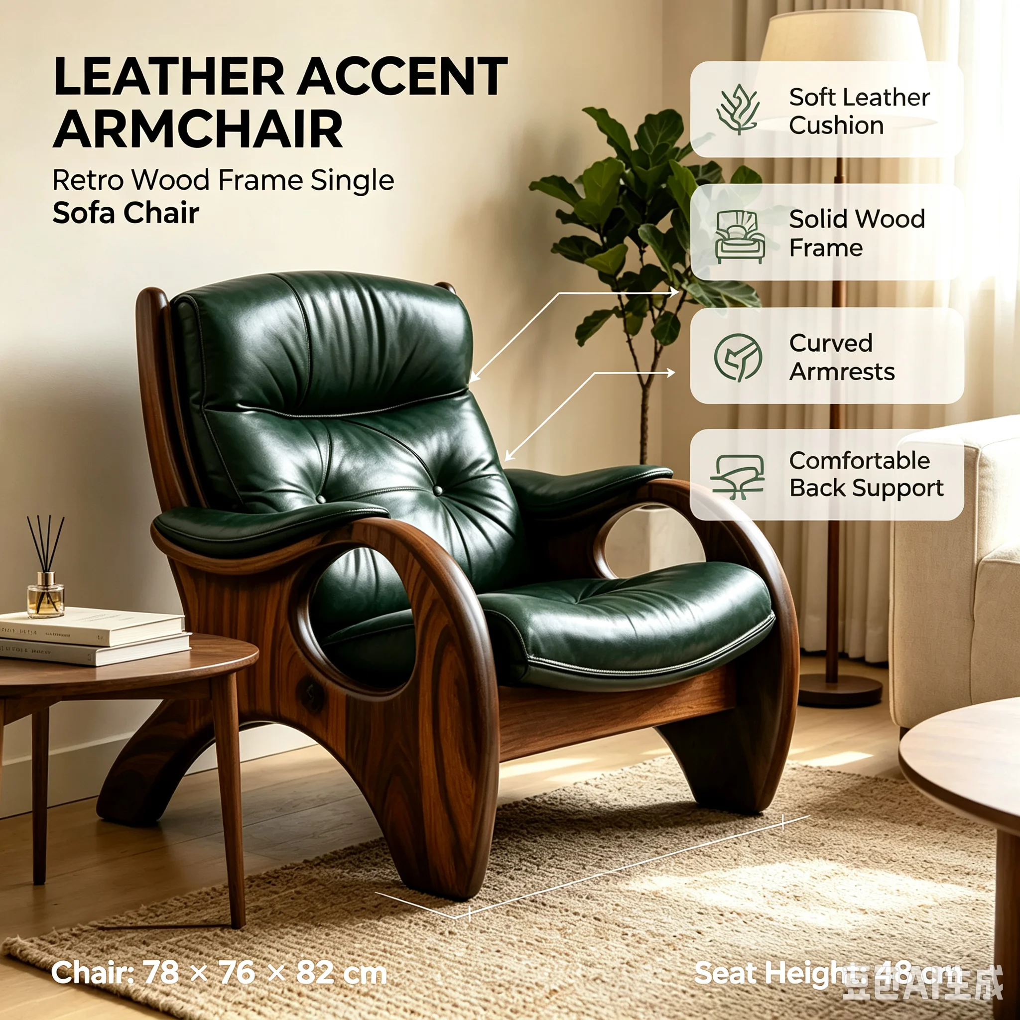 SCY medieval solid wood leisure chair retro leather single sofa chair rest sit on the book chair