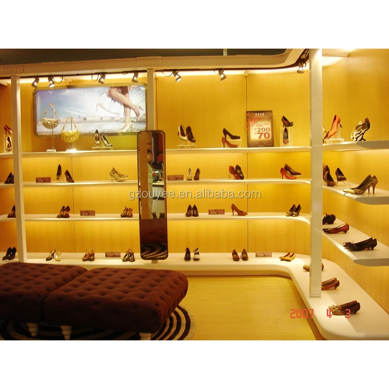 Customized-new design handbag rack display shoe shop design ladies shoes store showcase sale