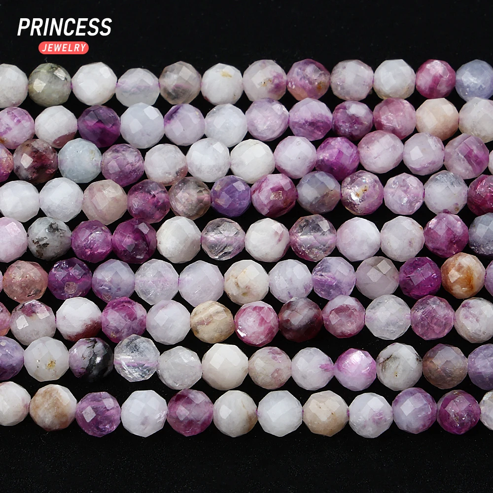 A+ Natuurlijke Paarse Lepidoliet Facet 3mm 4mm Facet Kralen Losse Edelsteen Kralen voor Sieraden Maken Kristal kralen DIY Accessoires