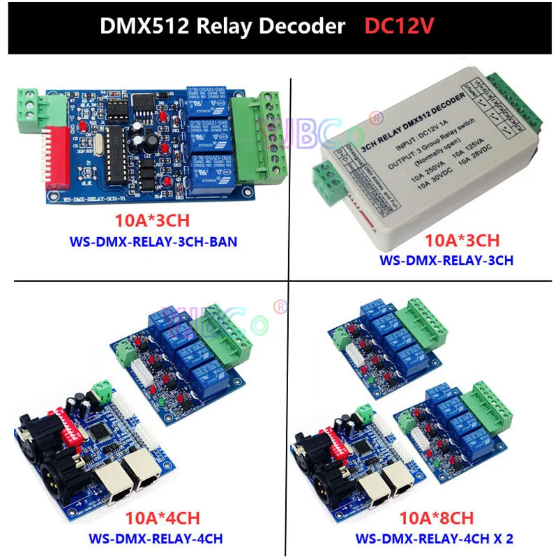 

DC12V 3CH/4CH/6CH/8CH/12CH/16CH Channels Relay Switch DMX512 Decoder Relay Output DMX512 Controller For LED Strip,LED Lamp,Bulb