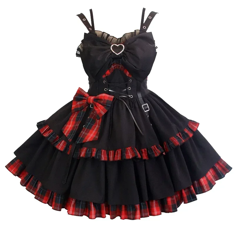 Idol clothes Lolita JSK Dress Red Plaid Pattern Sleeveless Ruffles Bows Lace Up Lolita Jumper Skirt  By Alice Girl