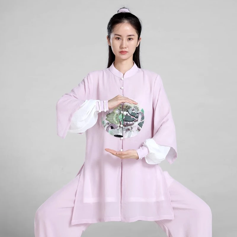 

Women's Elegant Martial Arts Clothes Tai Chi Uniform Kung Fu Performance and Competition Costume Traditional Chinese Style Pink