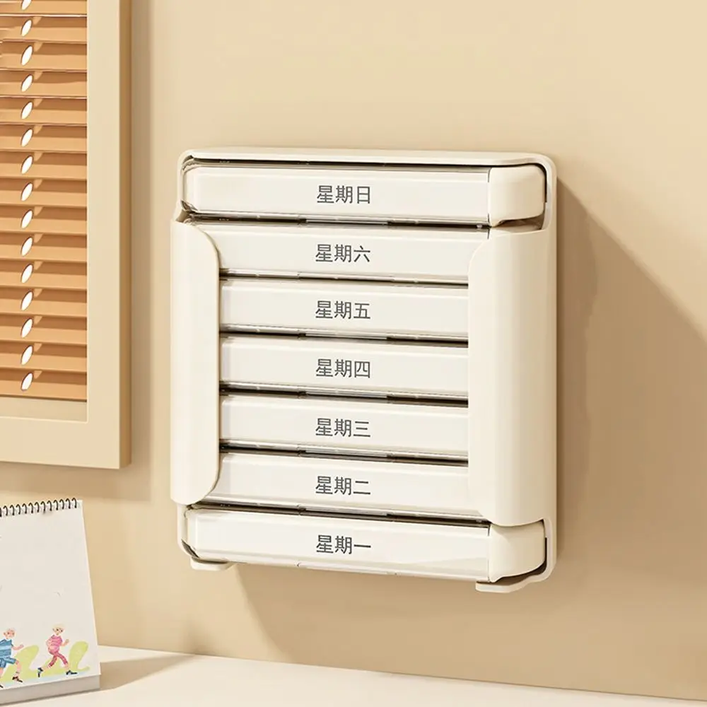 

Plastic 7 Days Pill Box 4 Times A Day Wall Mounted Medicine Storage Dispenser Moisture-Proof Stackable Pill Organizer for Home