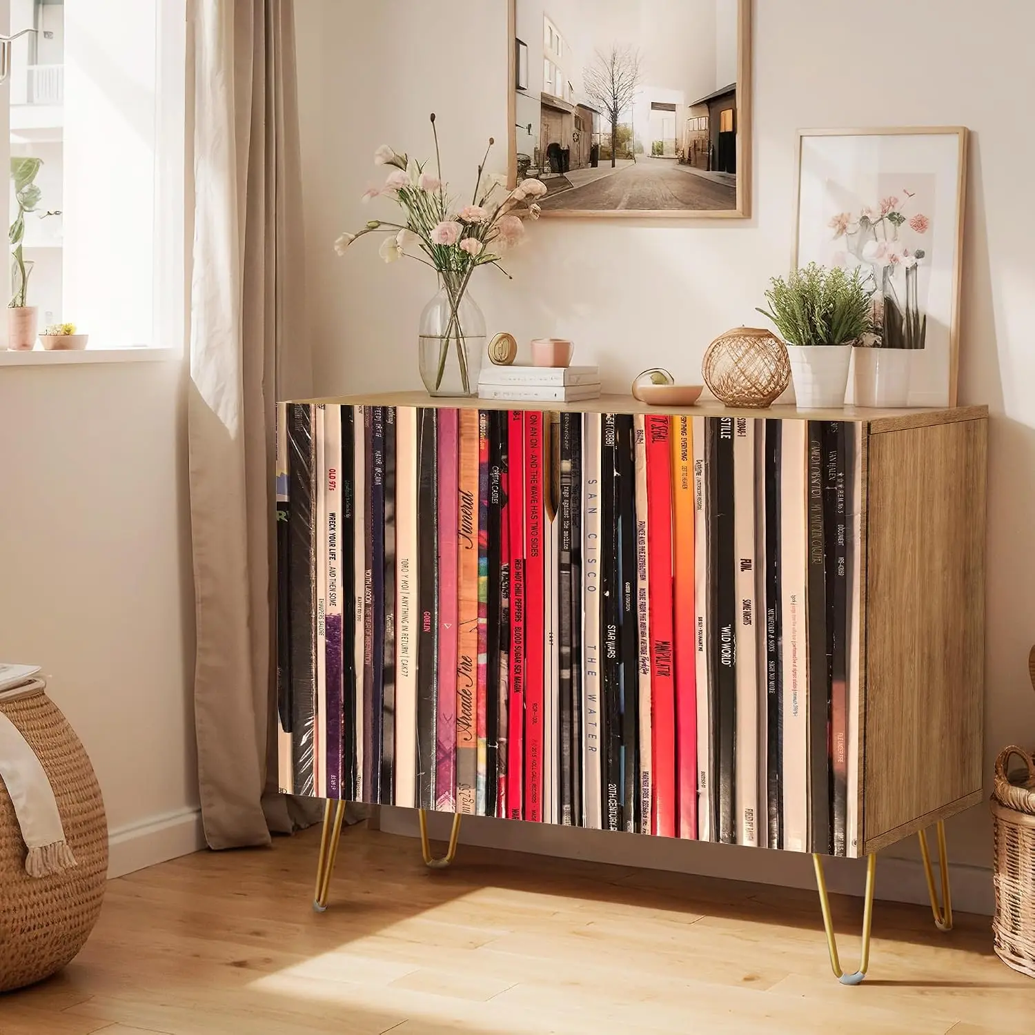 Sideboard Cabinet 2-Door Kitchen Storage Bookshelf Pattern Cupboard Console Dining Room 35