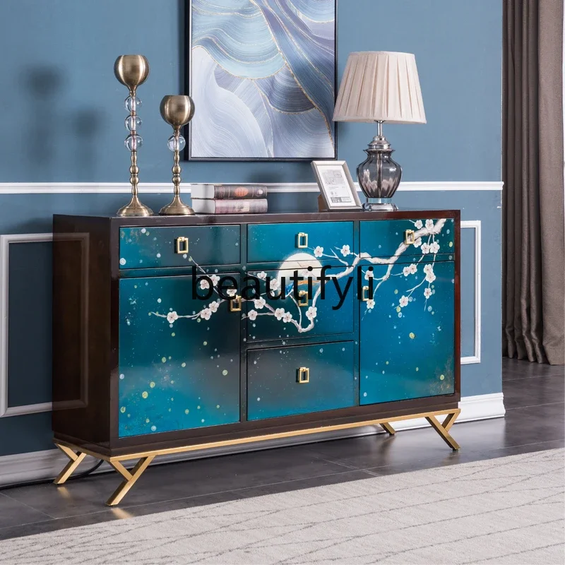

Light luxury modern entrance cabinet, door partition stainless steel foot, new Chinese-style painted dining side cabinet