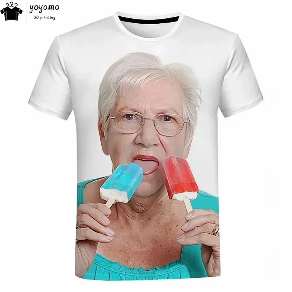 Fashion Senior Women Licking Red Popsicle 3D Printed Graphic T shirts Mens Clothing T-shirts for Men Summer Short Sleeve Tee Top