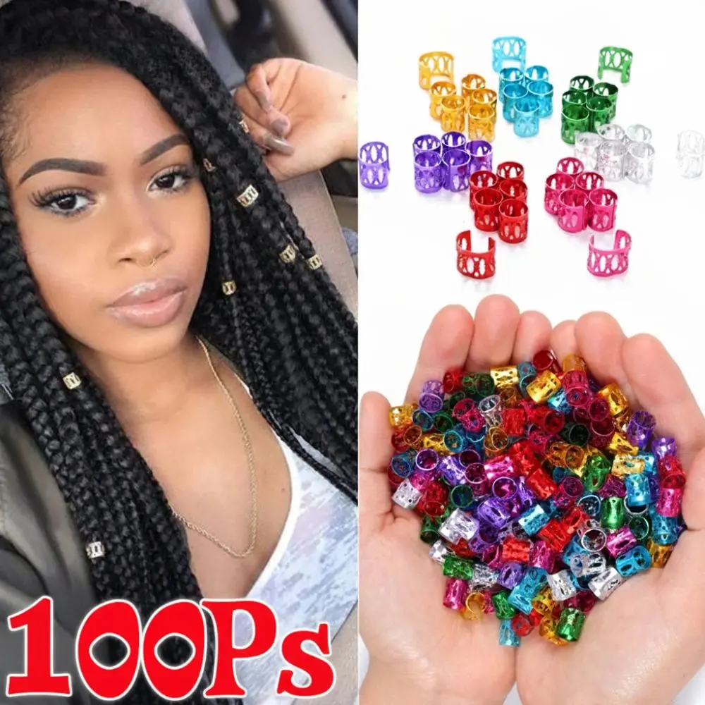 100PCS Colorful Hair Jewelry Rings Aluminum Multicolor Braid Decoration Rings Steel Ring Inserts Flexible Opening