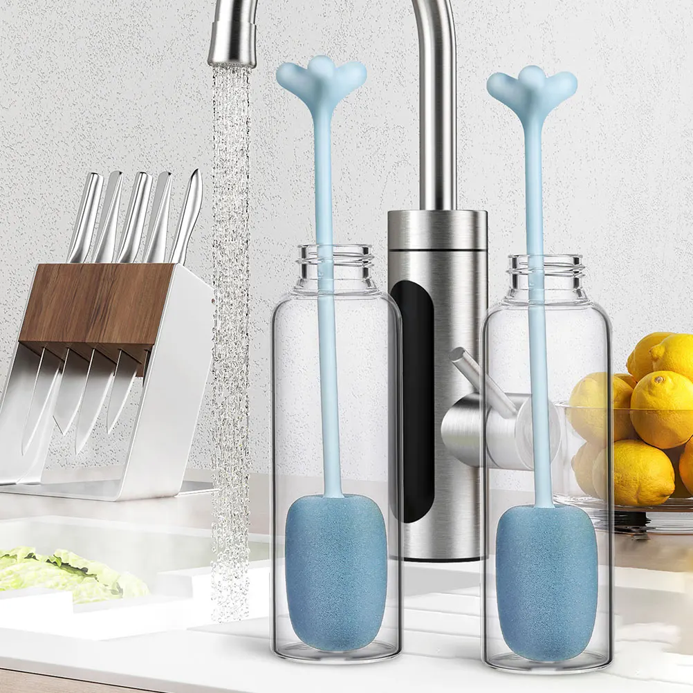 

Long H Bottle Brush for Cleaning Water Bottles Cups Tumblers Sponge PP Kitchen Tool Storage Friendly