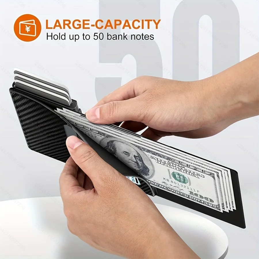 حامل بطاقات رجالي، محفظة رفيعة مع إغلاق مغناطيسي وحجرة عملات معدنية، محفظة ذكية منبثقة وحامل بطاقات ائتمان، يحمل 9 طنًا