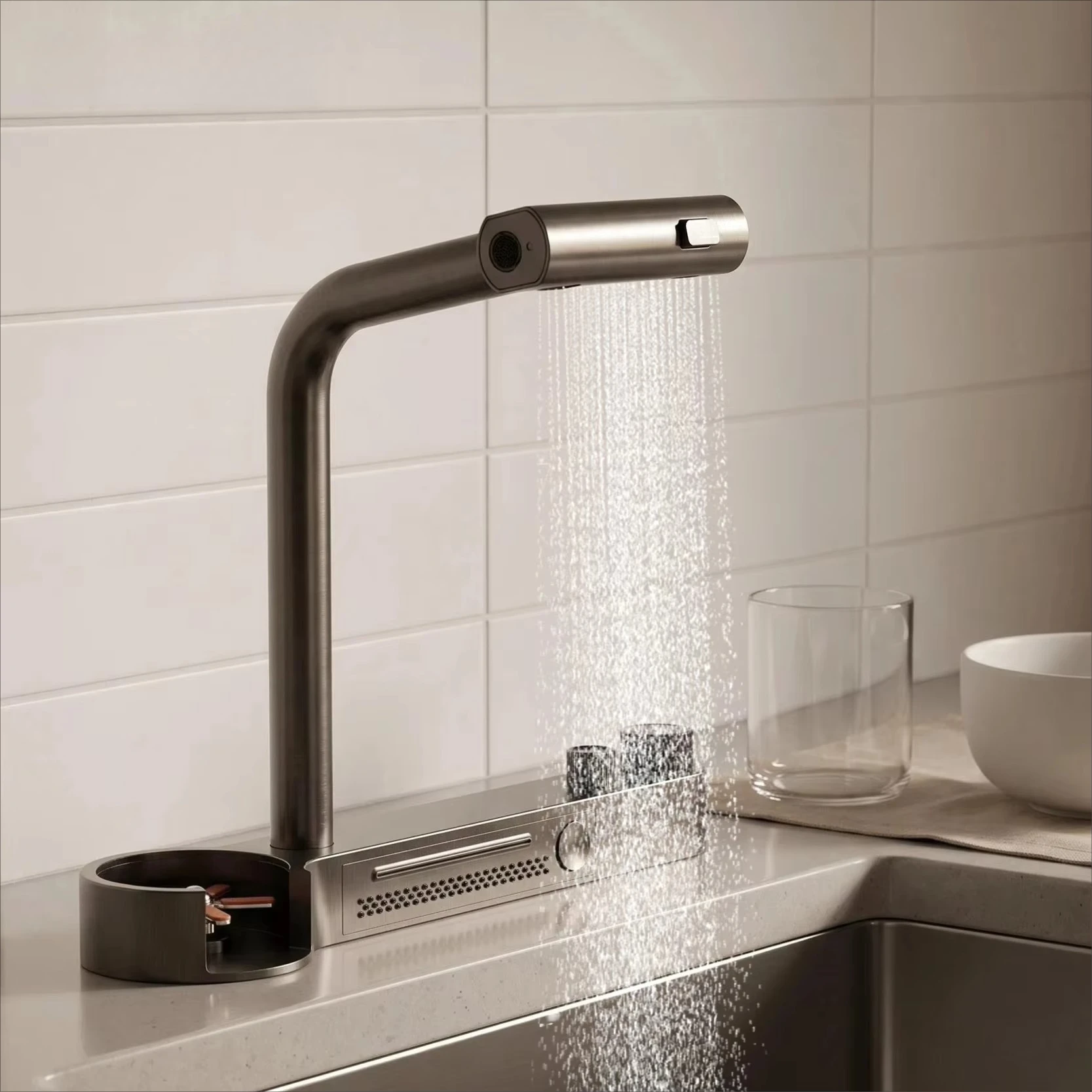Brass  Pull Out Kitchen Sink Faucet Single Hole Cold Hot Water Mixer Tap Modern Home Hardware Fixture