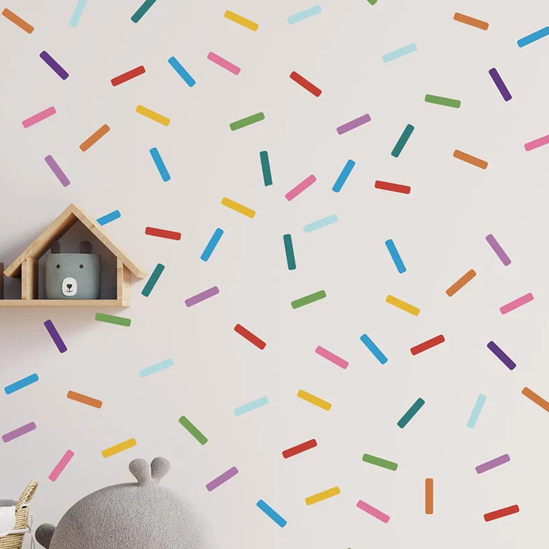 `Colorful Confetti Sprinkles Wall Sticker Rainbow Strip Scatter Vinyl Decal Removable Kids Baby Nursery Bedroom Background Mural