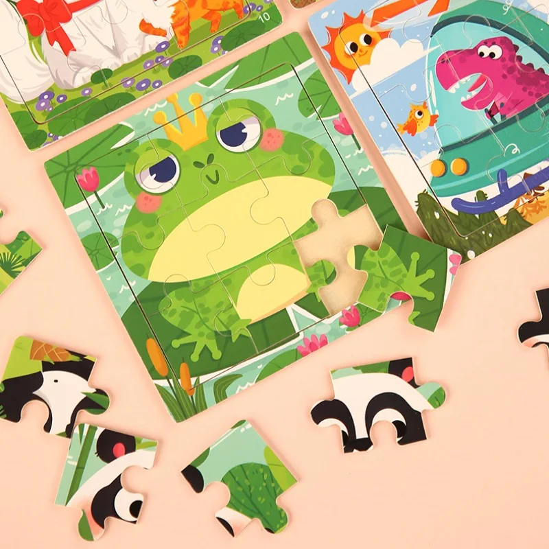 9 Stuks Montessori 3D Puzzel Houten Speelgoed voor Kinderen Cartoon Dier Voertuig Puzzel Educatief Speelgoed voor Kinderen