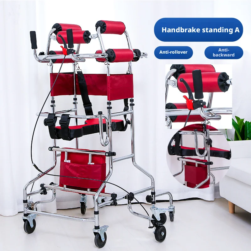 8-Wheel Adult Rehabilitation Walking Aid - Standing Frame Walking Assist for Elderly Individuals with Hemiplegia (Red Model)