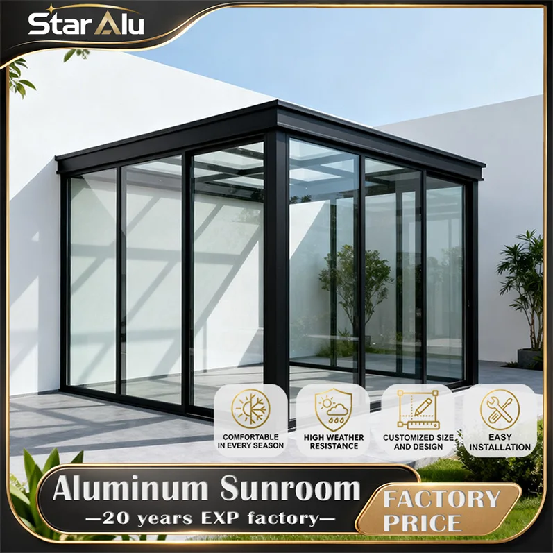 Glass Garden Room Custom Size Aluminum Sunroom with Sliding Doors Modern Patio Enclosure Conservatory Easy Installation