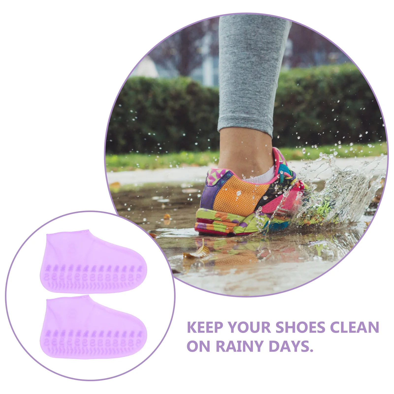 

1Pair Waterproof Anti-Slip Shoes Cover Silicone Protector Purple Size S Outdoor Travel Camping Mud Rain Shoes Cover