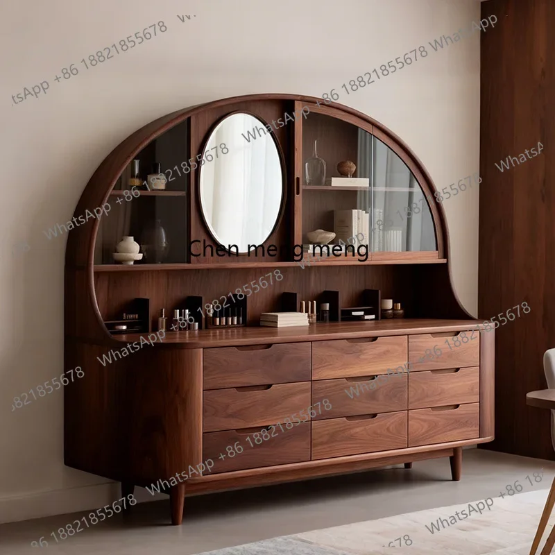 

black walnut solid wood dresser master bedroom simple high-end storage cabinet makeup table integrated nine chest cabinet