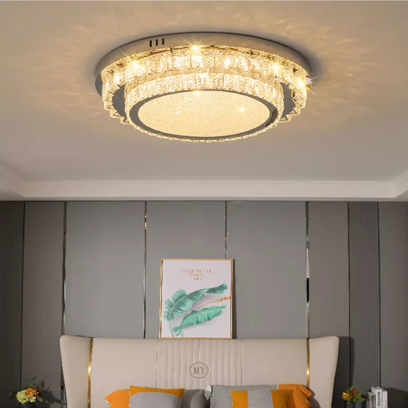 

Two tiers of Crystal Ceiling Light Modern Round Ring Luxury Crystal Chandeliers for Bedroom Hallway Dinning and Living Rooms