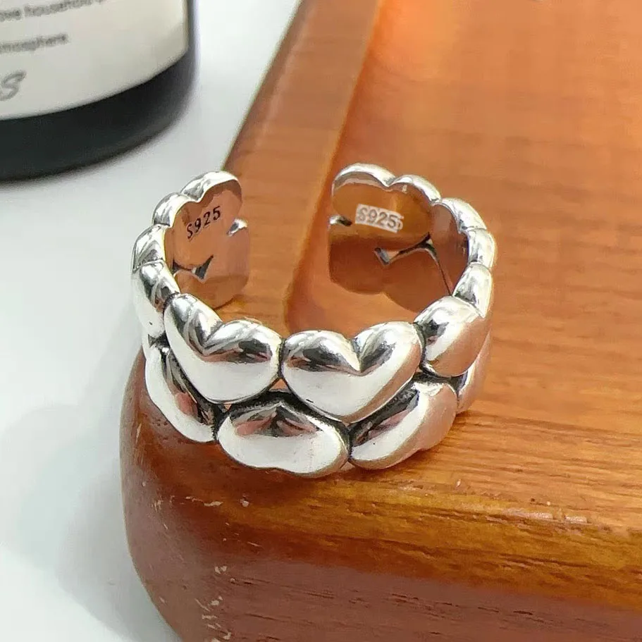 Bfclub 925 Sterling Zilveren Ringen Voor Vrouwen Geometrische Retro Hart Minimalistische Ring Feestsieraden Geschenken