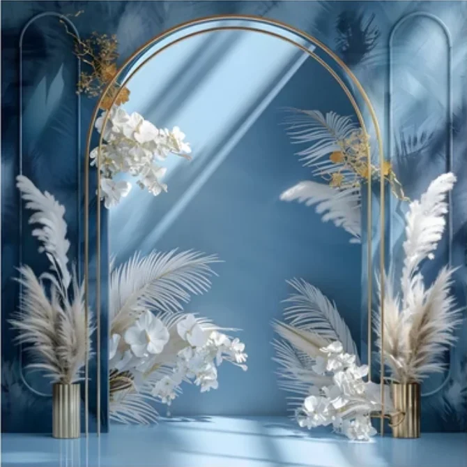 Mehofond 아치 문짝 꽃 사진 배경 웨딩 소녀 생일 파티 베이비 샤워, 보호 팜파스 블루 벽 장식 배경
