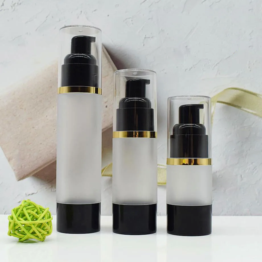 

15ML frosted black plastic airless bottle gold line lotion/emulsion/serum/liquid foundation/whitening essence cosmetic packing