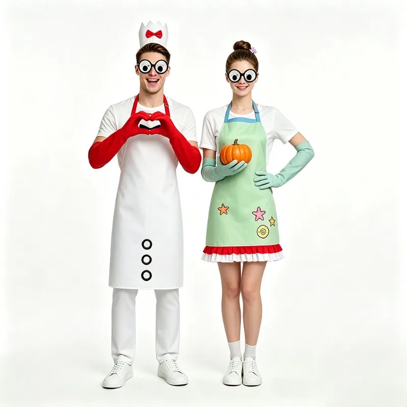 Funny Chef Cosplay Costume White Apron Suit Work Uniforms Stage Performance Clothes Halloween Carnival Party for Women Men