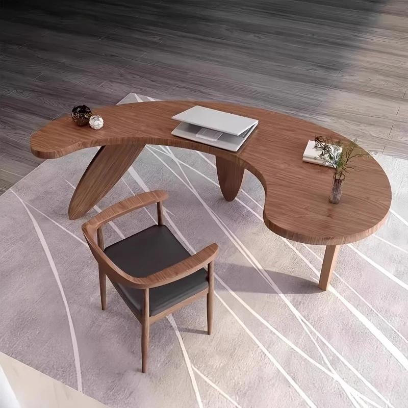 Modern simple solid wood curved desk home desk creative desk special-shaped computer desk