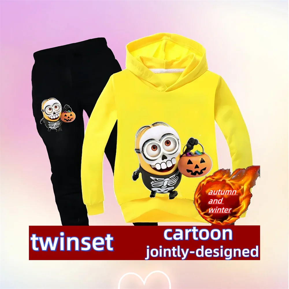 

New cartoon Minions Halloween series children's fashion costume Casual hoodie outfit for children aged 1-14