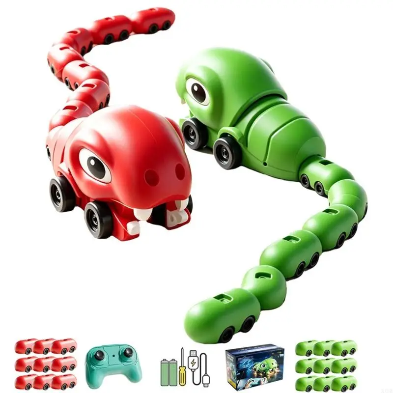 Remote Control Snake Toy with Segmented Crawling Body, Rolling Wheel Design Interactive Competitive Game for Family Party Surpri