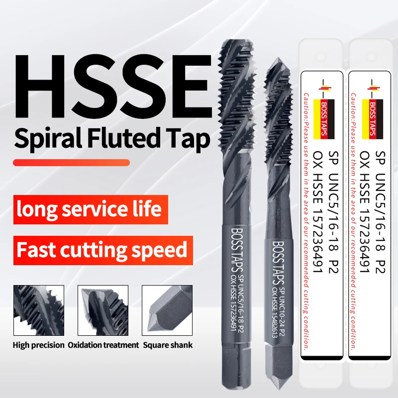 BOSS TAPS HSSE-M35 JIS Standard Spiral Fluted Tap UNC 2-56 3-48 4-40 6-32 10-24 12-24 1/4 3/8 1/2 1-8 Machine Screw Thread Taps