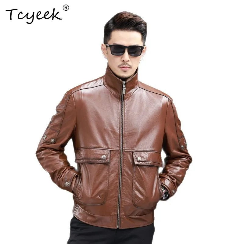 

Tcyeek из коровьей кожи, весна-осень, элитная модная корейская версия с лацканами, однотонная мужская куртка из натуральной кожи Jaquetas Masculino 자켓
