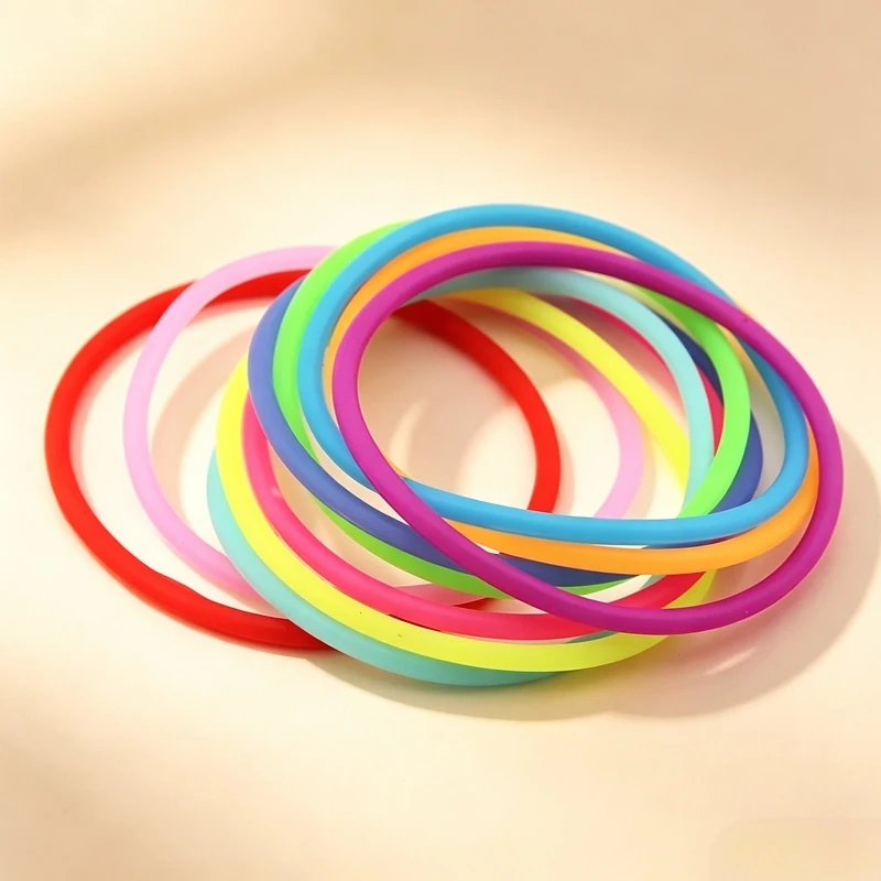 10pcs Fluorescent Gummy Silicone Night Glow Bracelets for Women Girls Rubber Wristband Bangle Elastic Hairband Scrunchie Gifts